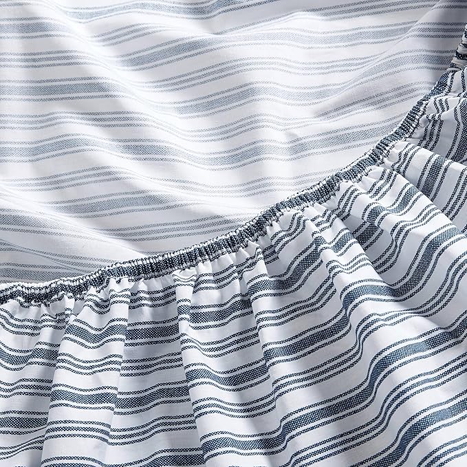 Nautica - Full Size Sheet Set, Crisp & Tailored Cooling Sheets with a Smooth Cotton Percale Lightweight Feel - Bed Sheets with Matching Pillowcases & Fitted Sheet (Coleridge Stripe Blue)