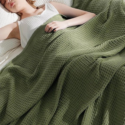 Bedsure Gentlesoft 100% Cotton Blanket King Size for Bed - Breathable and Soft for Spring Summer, Thick Cozy Waffle Weave Blanket Gifts for Women, Olive Green, 104x90 inches