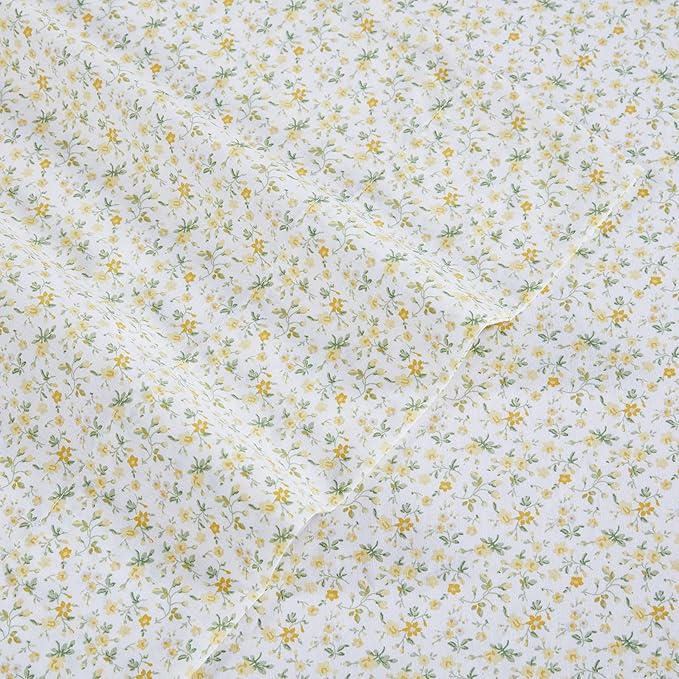 Laura Ashley - Queen Sheets, Cotton Percale Bedding Set, Lightweight & Breathable Home Decor (Evie Yellow, Queen)