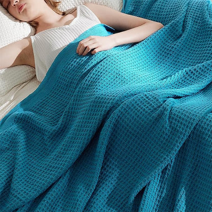 Bedsure Gentlesoft 100% Cotton Blanket King Size for Bed - Breathable and Soft for Spring Summer, Thick Cozy Waffle Weave Blanket Gifts for Women, Teal, 104x90 inches