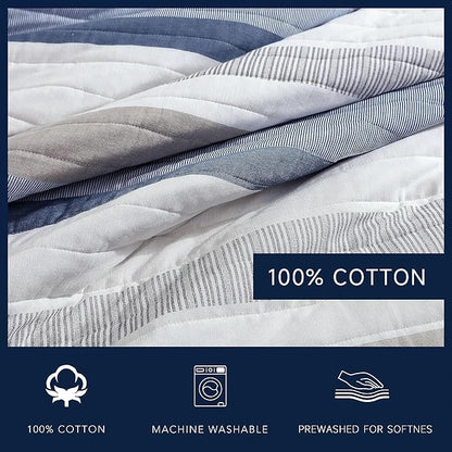 Nautica - Twin Quilt Set, Soft & Breathable Cotton Bedding with Medium Weight Feel, Reversible 2 Piece Bed Set with Matching Pillowcase (Galewood Blue)
