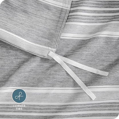 Bare Home Duvet Cover - Extra Long Size Bedding Set - Premium 1800 Super Soft Collection - Lightweight, Cooling - Soft Breathable Duvet Cover (Twin/Twin XL, Stripe - Heathered Charcoal)