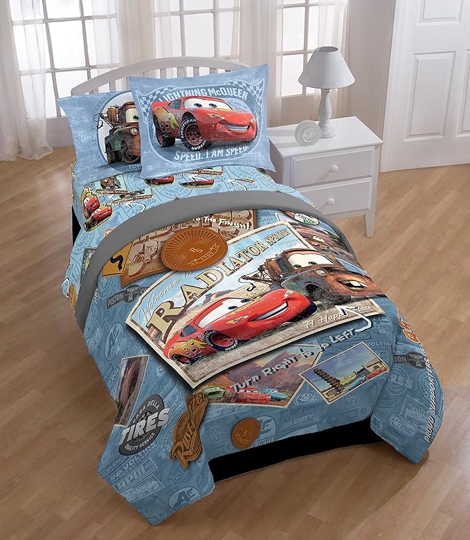 Disney/Pixar Cars Tune Up Blue/Gray 5 Piece Twin Bed in A Bag with Lightning McQueen & Mater in Radiator Springs (Official Disney/Pixar Product)