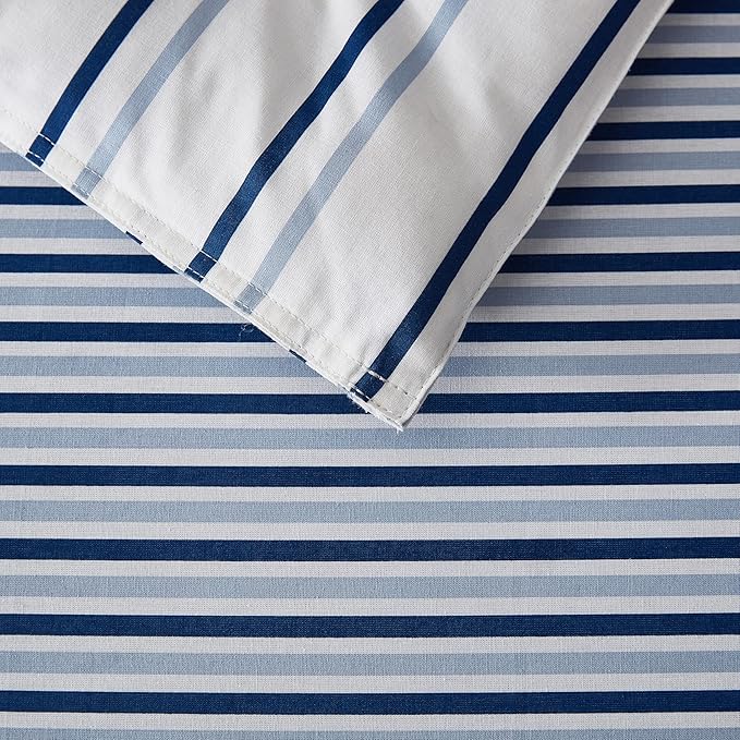Eddie Bauer - Twin Comforter Set, Cotton Bedding with Matching Sham, Two-Piece Back Closure, Dorm Essentials (Cooper Stripe Blue)