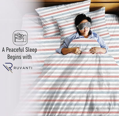 RUVANTI 100% Cotton Sheets – King Size Percale Bedding, Cooling & Breathable Floral Design, Durable with a Crisp, Soft & Comfortable Feel, 16" Deep Pocket, 4-Piece Set, Times