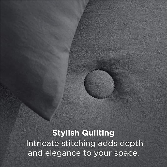 Bedsure Queen Comforter Set Dark Grey, Soft Prewashed Queen Size Bedding, Quilted Comforter with Circle Design, Down Alternative Comforter for All Seasons, 3 Pieces Bed Set with 2 Pillow Shams