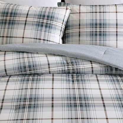Eddie Bauer - Queen Comforter Set, Crisp & Tailored Cotton Percale Reversible Bedding, Lightweight 3 Piece Bed Set with Matching Pillowcases (Alder Blue/Grey)