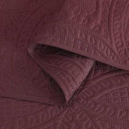 Chezmoi Collection Austin 3-piece Oversized Bedspread Coverlet Set (King, Burgundy) | Oversized, Lightweight, Fade Resistant