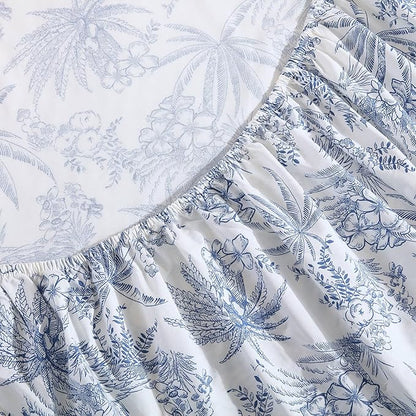 Tommy Bahama - King Size Sheets Set, Crisp & Tailored Cooling Sheets with a Smooth Cotton Percale Lightweight Feel - Bed Sheets with Matching Pillowcases & Fitted Sheet (Pen and Ink Palm Blue)