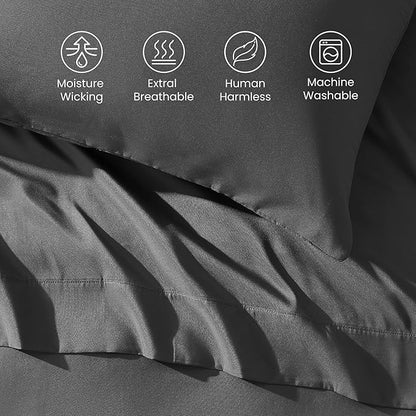 SLEEP ZONE Nanotex Super Soft Cooling Bed Sheets Set Cal King 4 Piece - Easy Care Fitted Flat Sheet & Pillowcase Sets - Wrinkle Free, Fade Resistant, Deep Pocket 16" (Gray, Cal King)