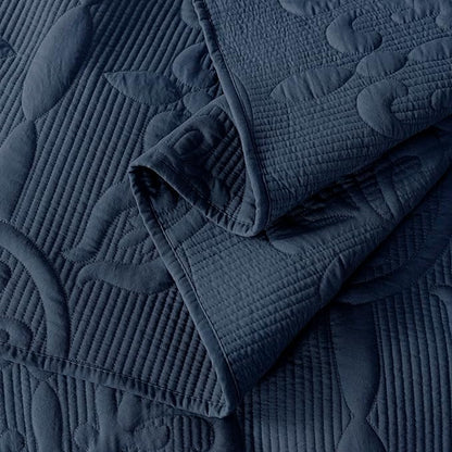 B2EVER Navy Blue Damask Quilt Twin Size Bedding Sets with 1 Pillow Sham, Boho Bedspread Lightweight Soft Farmhouse Vintage Bohemian Coverlet Retro Jacquard Pattern Bed Cover for All Season, 2 Pieces