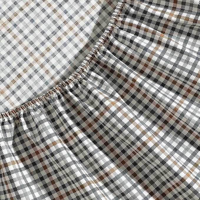 Eddie Bauer - King Sheet Set, Crisp & Cooling Sheets w/a Naturally Smooth Cotton Percale Lightweight Feel - Matching Pillowcases & Deep Pocket Fitted Sheet (Griffin Plaid Beige)