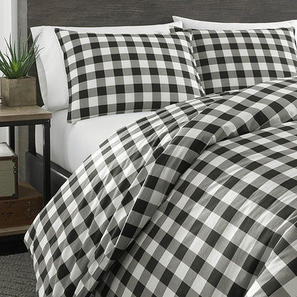 Eddie Bauer - King Comforter Set, Cotton Reversible Bedding, Buffalo Plaid Bedding Set (Black Check, King)