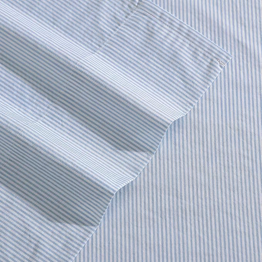 Nautica - Full Sheet Set, Cotton Percale Bedding Set, Crisp & Cool, Lightweight & Breathable (Penny Pinstripe Blue, Full)
