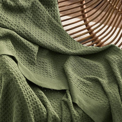 Bedsure Gentlesoft 100% Cotton Blanket King Size for Bed - Breathable and Soft for Spring Summer, Thick Cozy Waffle Weave Blanket Gifts for Women, Olive Green, 104x90 inches