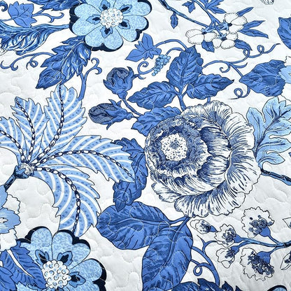 Lush Decor Sydney Reversible Cotton Quilt Set, 3 Piece Set, Full/Queen, Navy & White - Cotton Bedding Set - Navy Floral Quilt - Cottage Decor - Bedding Queen Size