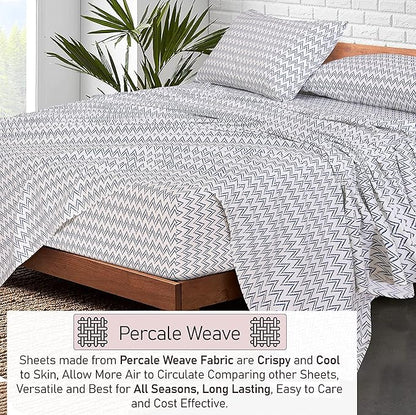 RUVANTI 100% Cotton Sheets – Split King Size Percale Bedding, Cooling & Breathable Floral Design, Durable with a Crisp, Soft & Comfortable Feel, 16" Deep Pocket, 5-Piece Set, Chevron