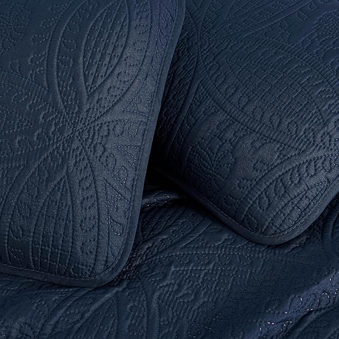 Chezmoi Collection Austin 3-piece Oversized Bedspread Coverlet Set (Queen, Navy) | Oversized, Lightweight, Fade Resistant