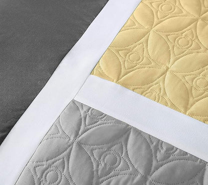 Chezmoi Collection Upland 7-Piece Quilted Patchwork Comforter Set, Yellow/Charcoal/Gray, California King