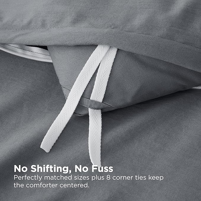Bedsure Removable Cover with Comforter Duvet Insert Full - 4 Pieces Dark Gray Prewashed Soft Bedding Set for All Seasons Use, Includes 1 Duvet Cover, 1 Comforter, 2 Pillow Shams