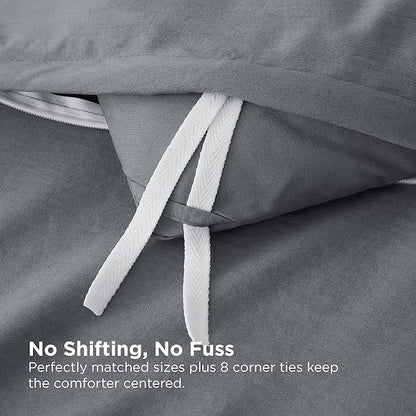 Bedsure Removable Cover with Comforter Duvet Insert King - 4 Pieces Dark Gray Prewashed Soft Bedding Set for All Seasons Use, Includes 1 Duvet Cover, 1 Comforter, 2 Pillow Shams