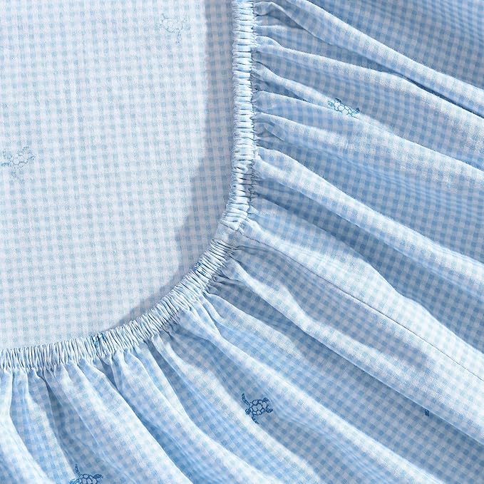 Laura Ashley - Queen Sheets, Cotton Percale Bedding Set, Lightweight & Breathable Home Decor (Turtle Gingham Blue, Queen)