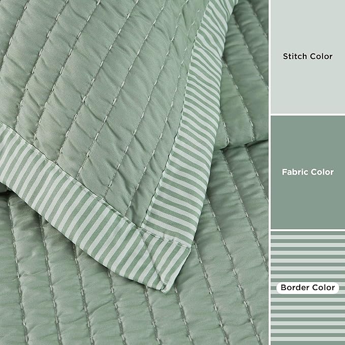 Bedsure Green Quilts King Size - King Quilt Bedding Set Bedspread Coverlet, Lightweight Corduroy Pattern Bedspread, 3-Piece Set with 106"x96" Coverlet & 2 Pillow Shams, All-Season Soft Microfiber