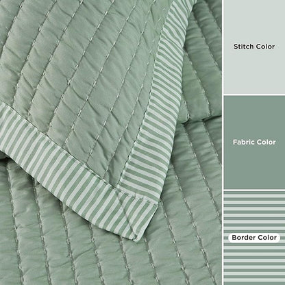 Bedsure Green Quilts King Size - King Quilt Bedding Set Bedspread Coverlet, Lightweight Corduroy Pattern Bedspread, 3-Piece Set with 106"x96" Coverlet & 2 Pillow Shams, All-Season Soft Microfiber
