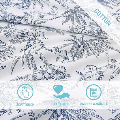 Tommy Bahama - Queen Size Sheets Set, Crisp & Tailored Cooling Sheets with a Smooth Cotton Percale Lightweight Feel - Bed Sheets with Matching Pillowcases & Fitted Sheet (Pen and Ink Palm Blue)