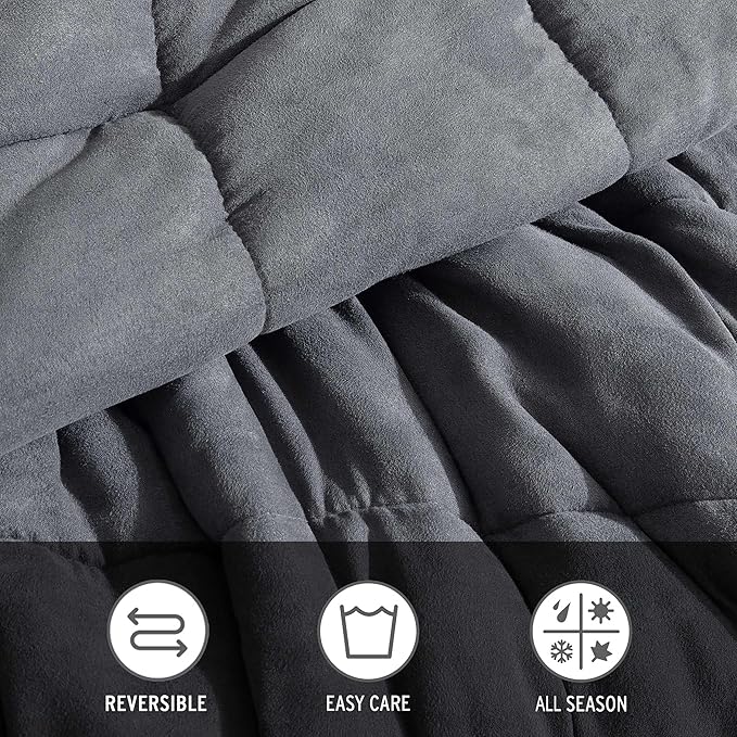 Eddie Bauer - Queen Comforter Set, Microsuede Bedding with Soft Plush Faux Shearling Reverse, 3 Piece Bed Set with Matching Pillowcases (Cabin Plaid Grey)