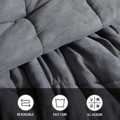 Eddie Bauer - Queen Comforter Set, Microsuede Bedding with Soft Plush Faux Shearling Reverse, 3 Piece Bed Set with Matching Pillowcases (Cabin Plaid Grey)