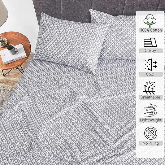 RUVANTI 100% Cotton Sheets – Full Size Percale Bedding, Cooling & Breathable Floral Design, Durable with a Crisp, Soft & Comfortable Feel, 16" Deep Pocket, 4-Piece Set, Idiomatic Expression