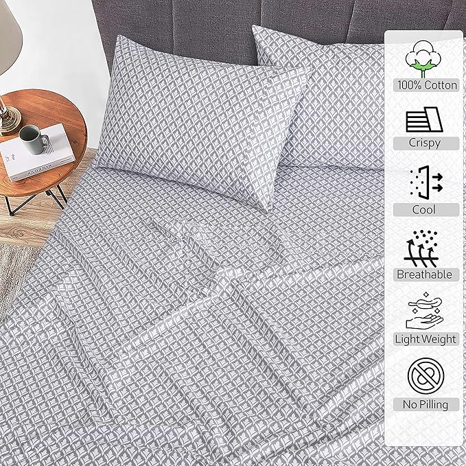 RUVANTI 100% Cotton Sheets – California King Percale Bedding, Cooling & Breathable Floral Design, Durable with a Crisp, Soft & Comfortable Feel, 14" Deep Pocket, 4-Piece Set, Idiomatic Expression