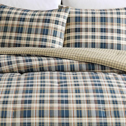 Eddie Bauer - Queen Comforter Set, Reversible Cotton Bedding with Matching Shams, Home Decor for All Seasons (Port Gamble Blue, Queen)
