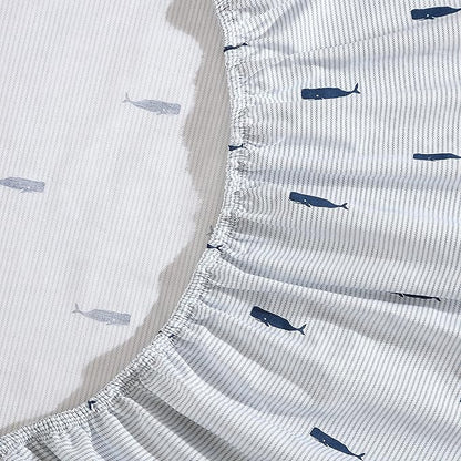 Nautica - Full Size Sheet Sets, Cotton Percale Bedding, Crisp & Cool, Coastal Home Decor (Whale Stripe Blue, Full)