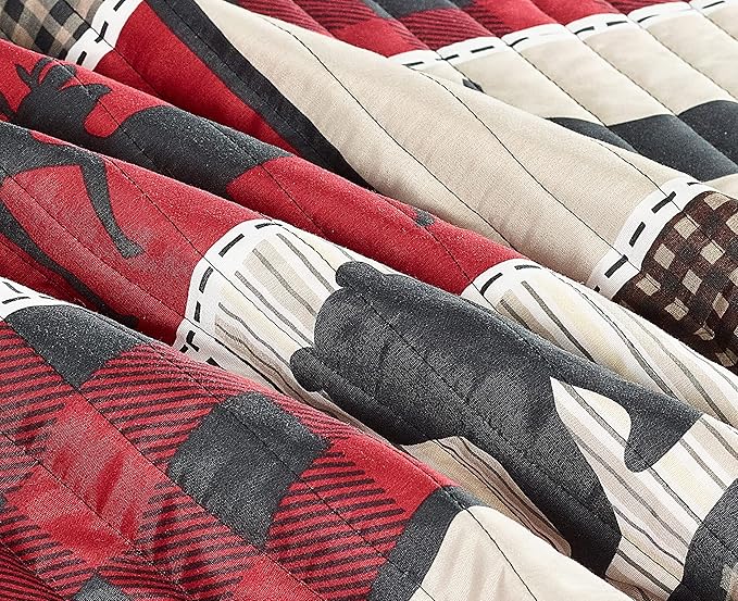 Virah Bella 3 Piece King Cabin Quilt Bedding Set - Lodge Life - Rustic Country Reversible Patchwork Comforter Set with Decorative Pillow Shams