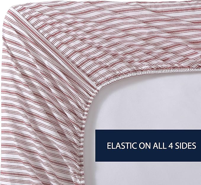 Nautica - King Sheets, Cotton Percale Bedding Set, Casual Home Decor (Coleridge Stripe Red, King)