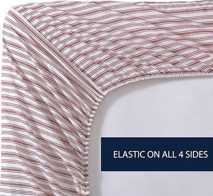 Nautica - Full Sheets, Cotton Percale Bedding Set, Casual Home Decor, Dorm Room Essentials (Coleridge Stripe Red, Full)
