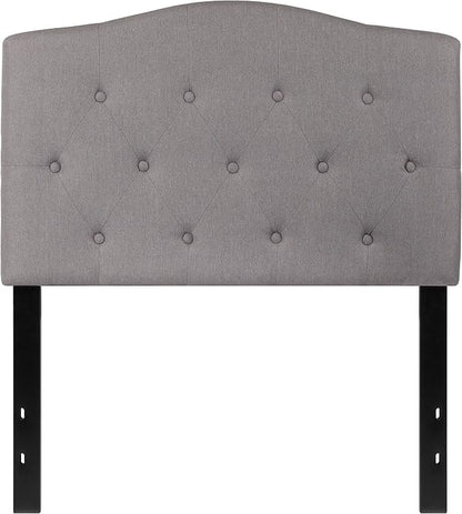 EMMA + OLIVER Arched Button Tufted Twin Size Headboard in Light Gray Fabric