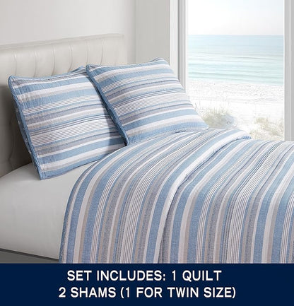 Nautica - King Quilt Set, Soft & Breathable Cotton Bedding with Medium Weight Feel, Reversible 3 Piece Bed Set with Matching Pillowcase (Jettison Grey)
