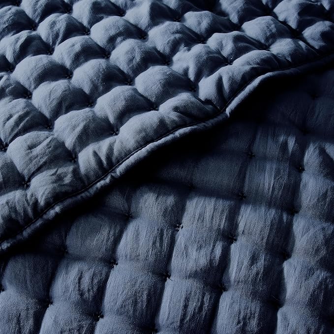 WDCOZY Navy Blue Oversized California King Size Quilt Bedding Sets with Pillow Shams, Cal King Lightweight Bedspread Coverlet, Quilted Blanket Thin Comforter Bed Cover, 3 Pieces, 118x106 inches