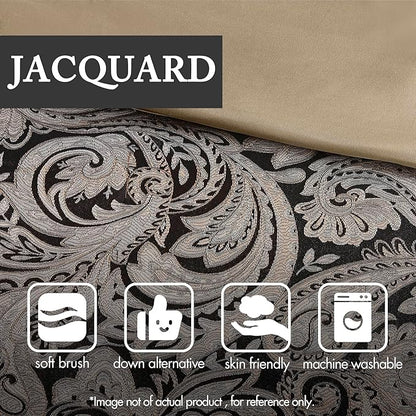Madison Park Aubrey Cozy Comforter Set, Faux Silk Jacquard Paisley Design - All Season Down Alternative Bedding with Cotton Bed Sheets, Bed Skirt & Toss Pillows, California King Black 12 Piece