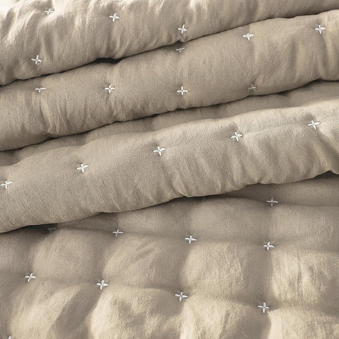 WDCOZY Beige California Cal King Size Quilt Bedding Sets with Pillow Shams, Cream Tan Oversized Lightweight Bedspread Coverlet, Quilted Blanket Thin Comforter Bed Cover, 3 Pieces, 118x106 inches