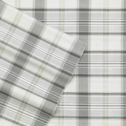 Eddie Bauer - King Sheets, Cotton Percale Bedding Set, Crisp & Cool Home Decor (Chinook Grey, King)