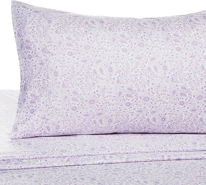 Amazon Basics Lightweight Super Soft Easy Care Microfiber 3-Piece Bed Sheet Set with 14-Inch Deep Pockets, Twin XL, Lavender Paisley, Machine Wash Warm, Tumble Dry Low