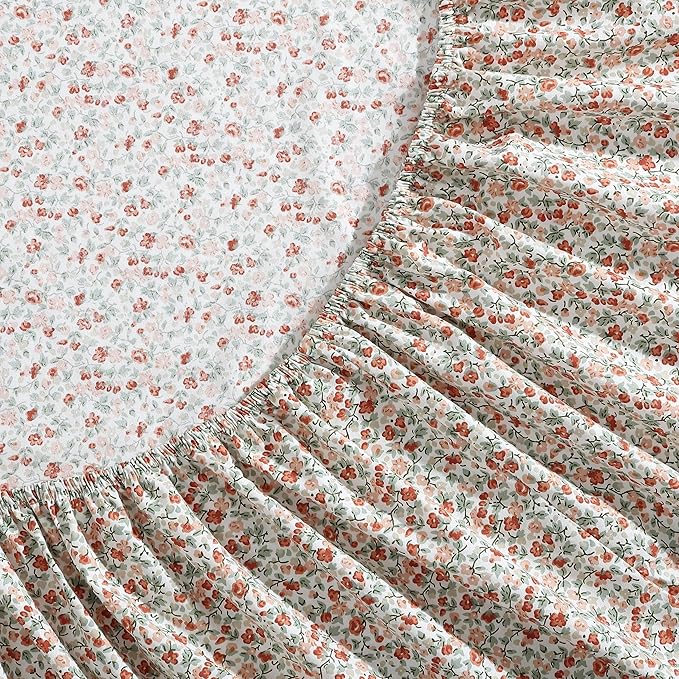 Laura Ashley - Queen Sheets, Cotton Percale Bedding Set, Lightweight & Breathable Home Decor (Emogene Burnt Orange, Queen)
