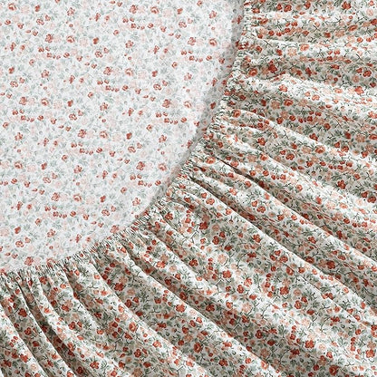 Laura Ashley - Queen Sheets, Cotton Percale Bedding Set, Lightweight & Breathable Home Decor (Emogene Burnt Orange, Queen)