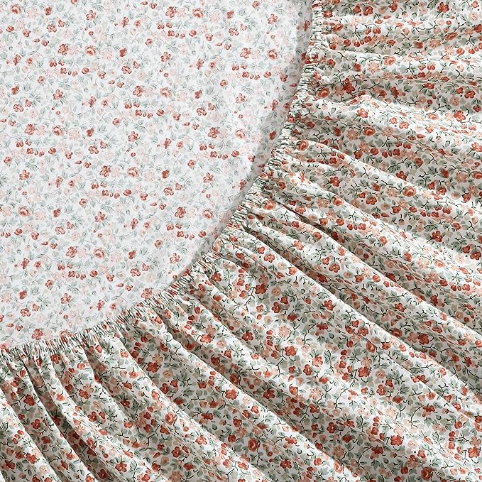 Laura Ashley - King Sheets, Cotton Percale Bedding Set, Lightweight & Breathable Home Decor (Emogene Burnt Orange, King)