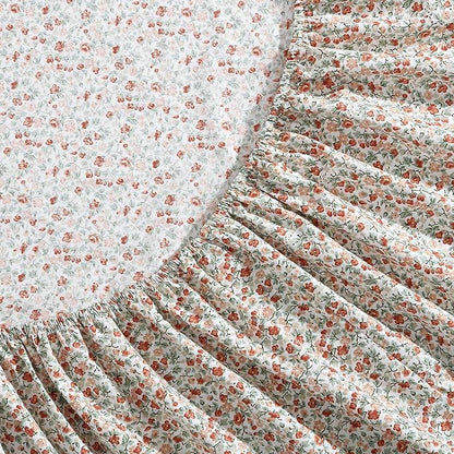 Laura Ashley - King Sheets, Cotton Percale Bedding Set, Lightweight & Breathable Home Decor (Emogene Burnt Orange, King)
