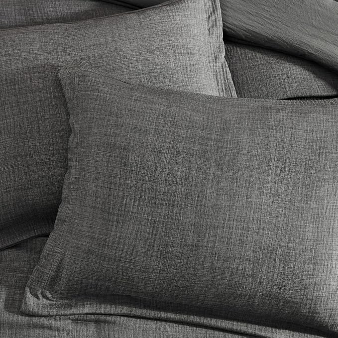 Geniospin Queen Comforter Set - 7 Pieces Comforter Queen Size, Solid Bedding Set for All Season, Textured Bed in a Bag with Flat Sheet and Fitted Sheet, Pillowcases and Shams (Grey, 90''x90'')